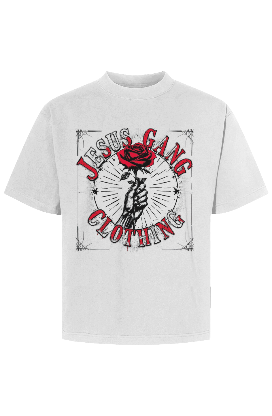 Mens Cropped Jesus Gang Red Rose Tee