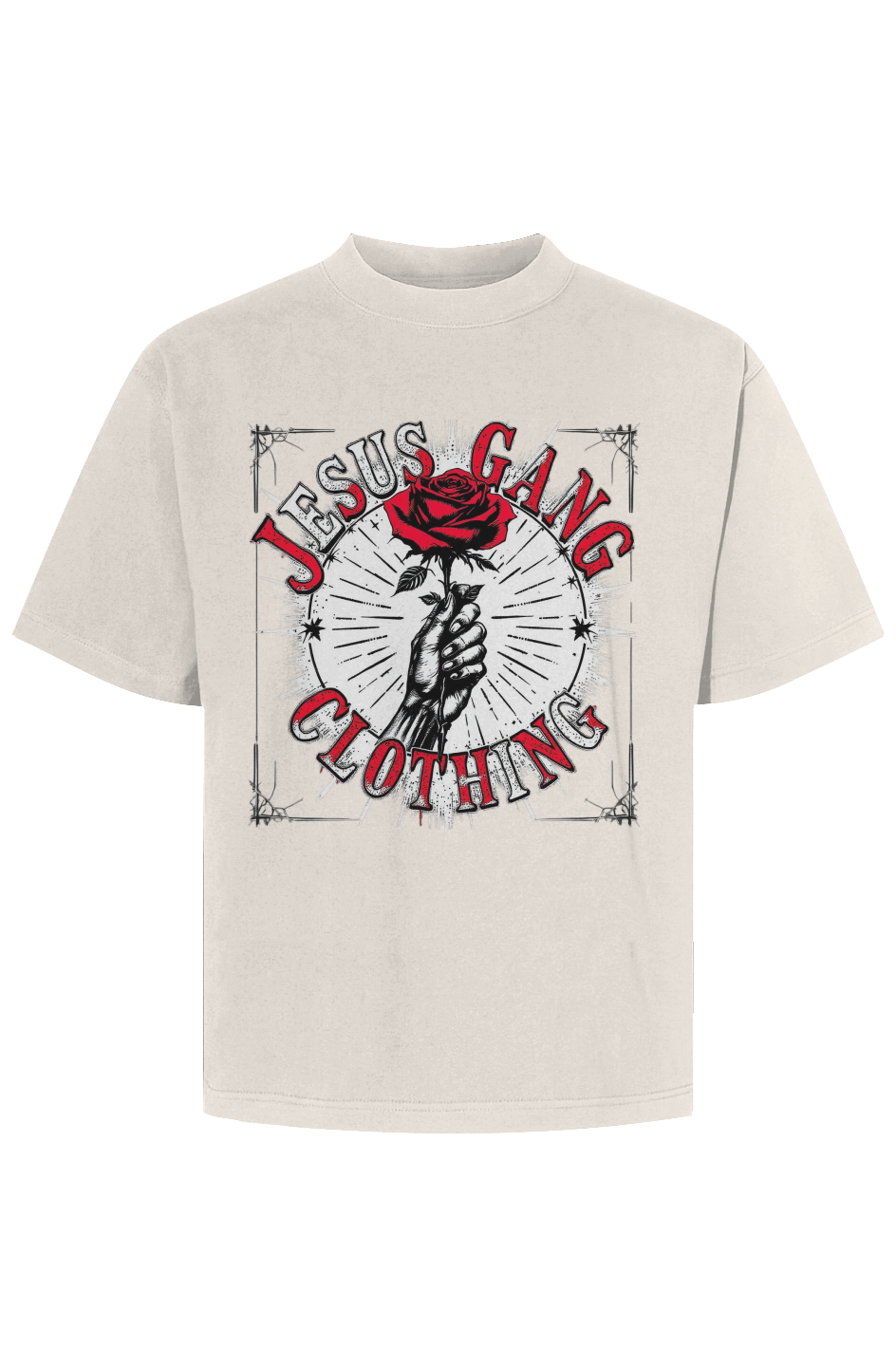 Mens Cropped Jesus Gang Red Rose Tee